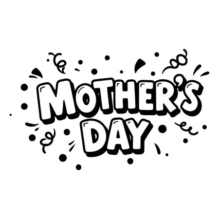 Bold, stylized Mother's Day text with decorative elements. Ideal for advertising, social media, or greeting cards.のイラスト素材