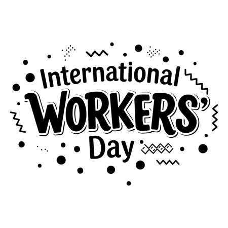 Bold, stylized graphic for International Workers Day, suitable for social media, posters, or marketing materials.  Modern, fun, and engaging graphic design.のイラスト素材