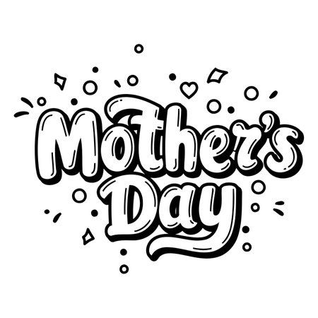 Bold, stylized typography of "Mother's Day" with whimsical design elements.  Perfect for greeting cards, social media posts, or advertising related to Mother's Day.のイラスト素材