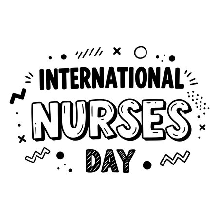 Bold, stylized graphic perfect for social media, marketing materials, or educational use featuring International Nurses Day.  Hand-drawn, whimsical design.のイラスト素材