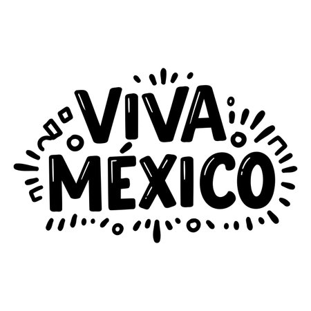 Bold, stylized lettering of "Viva Mexico" with decorative accents.  Fun, celebratory design.  Suitable for advertising, greeting cards, or editorial pieces about Mexico.のイラスト素材