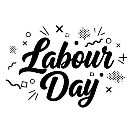 Bold, stylized typography graphic ideal for Labor Day marketing materials or social media posts.  Features a retro, modern aesthetic, perfect for advertising, social media, and editorial use.のイラスト素材
