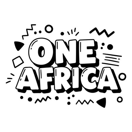 Bold, stylized graphic of "One Africa" suitable for marketing or social media campaigns focused on unity and Pan-Africanism.  Use for posters, website headers, social media graphics.のイラスト素材