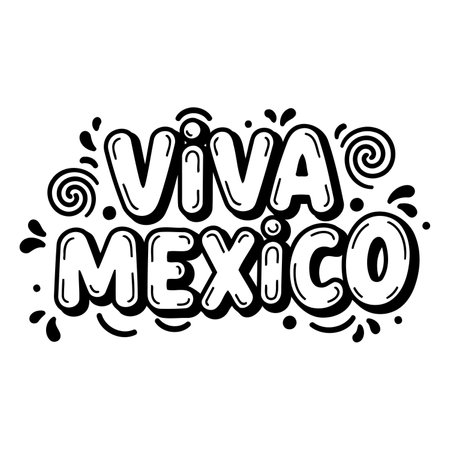 Bold, stylized lettering proclaims "Viva Mexico" in a fun, whimsical graphic design.  Hand-drawn elements add to the playful nature of the piece.  Suitable for advertising, merchandise, and editorial relating to Mexico.のイラスト素材