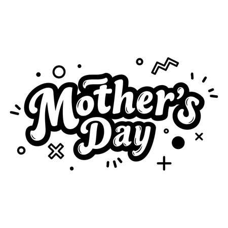 Black and white, stylized Mother's Day typography with graphic elements. Ideal for advertising, social media, or print marketing.のイラスト素材