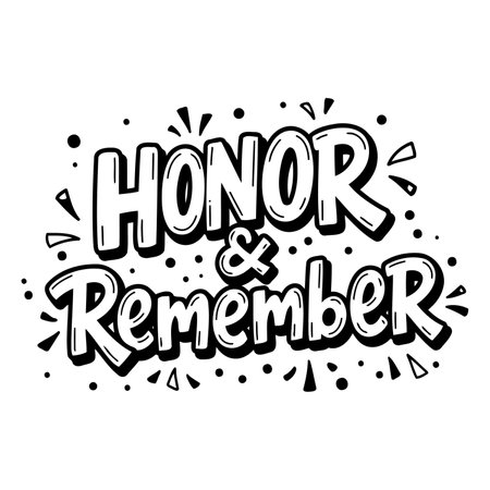 Bold, stylized typography graphic perfect for patriotic or memorial-themed advertising, social media posts, or educational materials.  Suitable for print or digital use.のイラスト素材