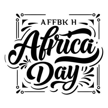 Bold, stylized lettering celebrating Africa Day.  Modern calligraphy design with decorative flourishes, ideal for advertising, social media graphics, and editorial content related to African culture or heritage.のイラスト素材