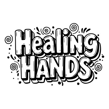 Bold, stylized graphic of "Healing Hands" ideal for positive, uplifting marketing or educational materials; suitable for advertising or editorial use.のイラスト素材