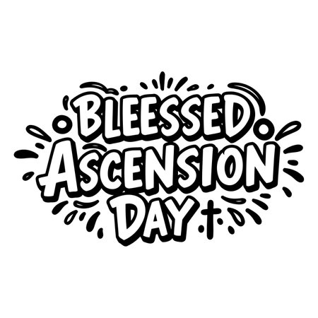 Bold, stylized lettering proclaims "Blessed Ascension Day."  Fun, graphic design suitable for religious advertising, or editorial content related to Christian holidays.のイラスト素材