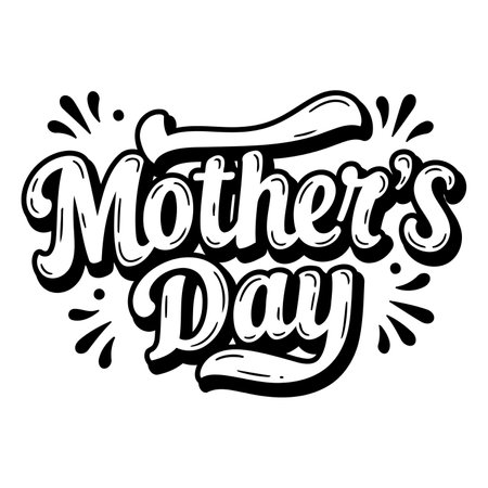 Stylish, black and white Mother's Day typography graphic with decorative elements. Ideal for advertising, social media posts, and greeting cards.のイラスト素材
