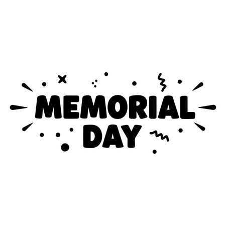 Bold, graphic Memorial Day text with decorative elements. Ideal for commemorative advertising, social media posts, or educational materials.のイラスト素材