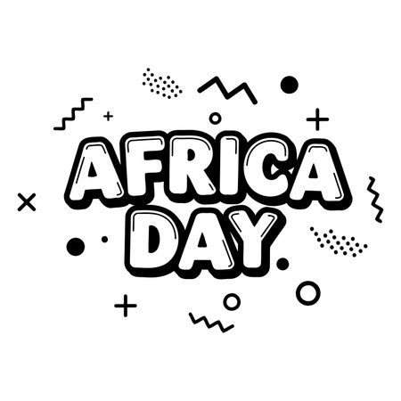 Bold, stylized "Africa Day" graphic in a retro, pop art aesthetic.  Perfect for advertising or editorial content related to African celebrations or cultural events.のイラスト素材