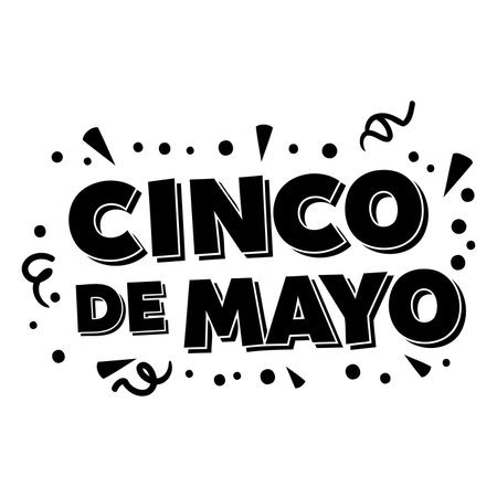 Bold, stylized Cinco de Mayo text graphic with festive decorations. Ideal for advertising or social media campaigns.のイラスト素材