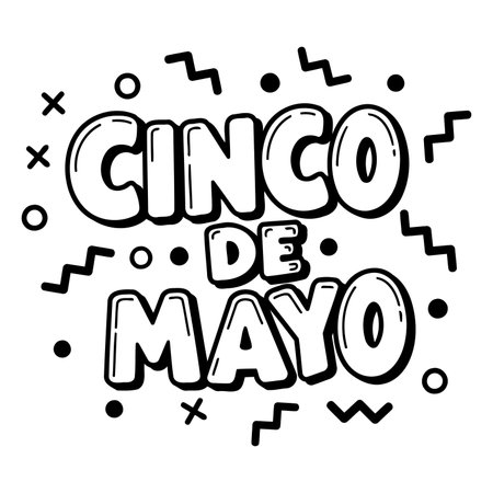 Bold, stylized "Cinco de Mayo" lettering in a comic-book, pop art style.  Perfect for advertising or editorial pieces related to Mexican culture and celebrations.のイラスト素材