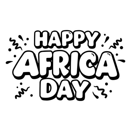 Bold, cartoon-style lettering proclaiming "Happy Africa Day".  Suitable for advertising, social media, and editorial content related to African culture and celebrations.のイラスト素材