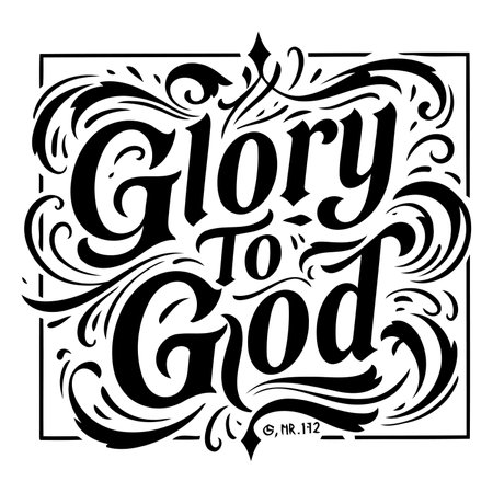 Ornate, black and white lettering design of "Glory To God" in a decorative, stylized font.  Perfect for religious, inspirational, or holiday-themed advertising or editorial.のイラスト素材