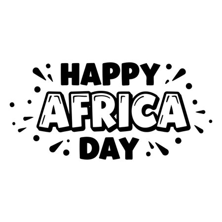 Bold, stylized graphic design of "Happy Africa Day" in a fun, cartoonish font.  Perfect for advertising or editorial use related to African pride or celebrations.のイラスト素材