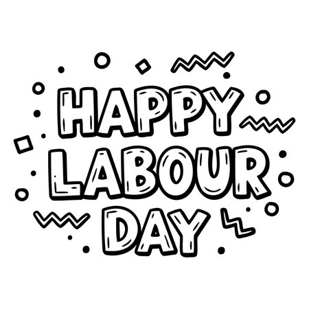 Bold, fun graphic perfect for Labor Day marketing or social media.  Stylish typography with decorative elements. Ideal for advertising or editorial use.のイラスト素材