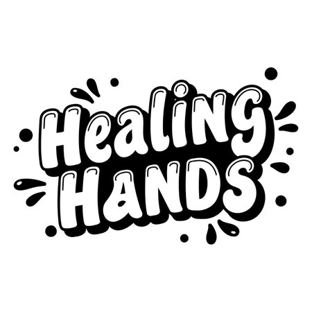 Bold, playful typography featuring the phrase "Healing Hands."  Simple, graphic design suitable for advertising, wellness products, or motivational prints.のイラスト素材