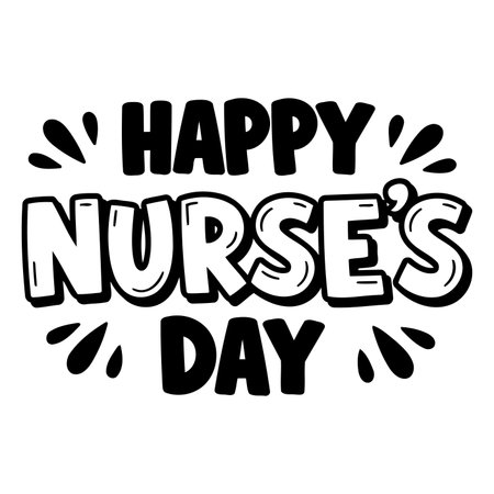 Bold, playful typography celebrates Nurses' Day.  Fun, graphic style perfect for advertising, greeting cards, or social media.のイラスト素材