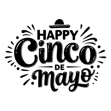 Bold, stylized typography celebrates Cinco de Mayo.  Perfect for advertising, apparel, or editorial related to Mexican culture.のイラスト素材
