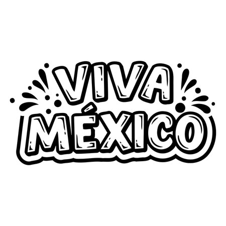 Bold, stylized lettering says "Viva Mexico" with decorative flourishes.  Perfect for Mexican-themed advertising, apparel design, or editorial pieces celebrating Mexican culture.のイラスト素材