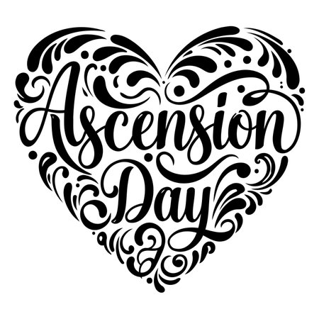 Heart-shaped, decorative typography design of "Ascension Day."  Suitable for religious or cultural stock.のイラスト素材