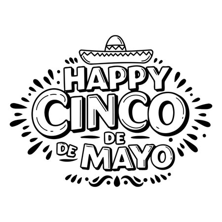Bold, stylized lettering celebrating Cinco de Mayo.  Hand-drawn aesthetic.  Suitable for advertising, apparel, greeting cards, or social media content.のイラスト素材