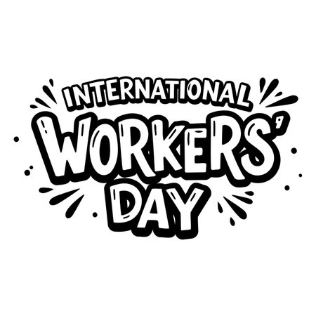 Bold, stylized graphic for International Workers Day, suitable for social media posts, posters, or educational materials.  Eye-catching, cartoonish lettering ideal for marketing or awareness campaigns.のイラスト素材