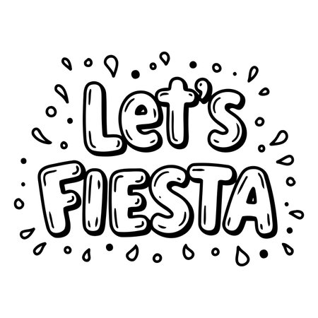 Bold, stylized lettering says "Let's Fiesta" in a fun, playful font.  Graphic design suitable for advertising, party invitations, or posters related to celebrations, especially Latin American themes.のイラスト素材