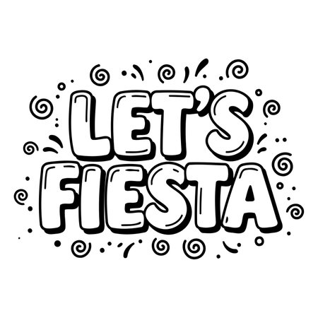 Bold, playful graphic design of "Let's Fiesta" suitable for party-themed advertising, invitations, or social media content.  Fun, festive style.のイラスト素材