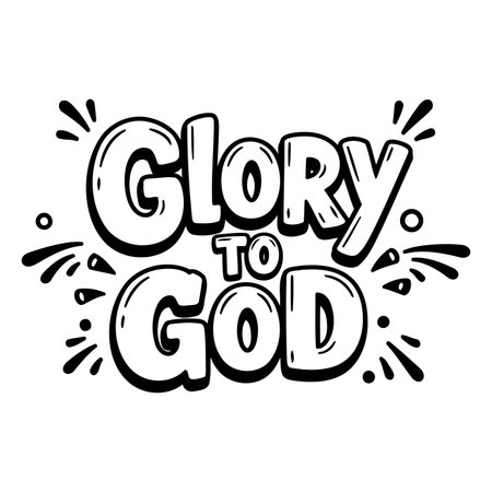 Bold, stylized lettering proclaims "Glory to God."  Fun, cartoonish graphic elements.  Suitable for religious advertising, apparel, or digital media.のイラスト素材