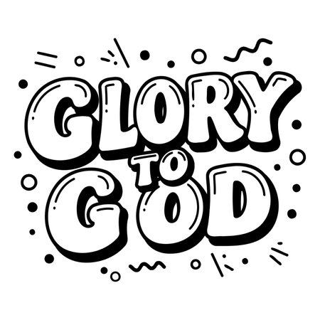 Bold, stylized typography graphic of "Glory To God," perfect for religious or inspirational marketing materials.  Simple black and white design. Suitable for print or digital use.のイラスト素材