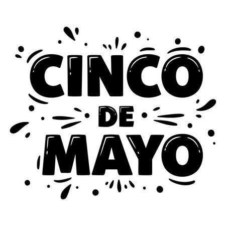 Bold, stylized Cinco de Mayo text graphic with decorative elements. Ideal for advertising, social media, or print marketing materials.のイラスト素材