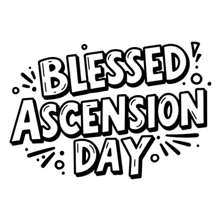 Bold, stylized lettering.  "Blessed Ascension Day" in a playful, graphic font with decorative elements.  Suitable for religious-themed advertising, social media posts, or editorial pieces.のイラスト素材