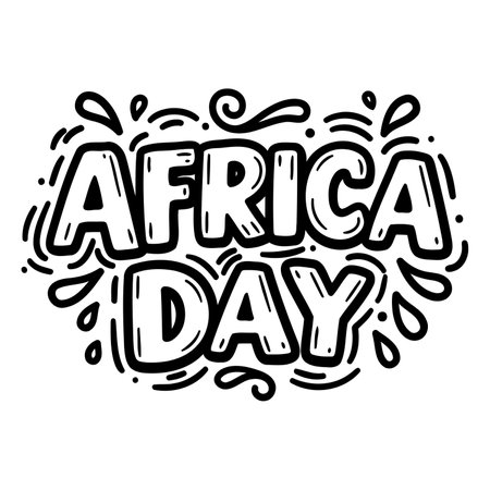 Bold, stylized lettering of "Africa Day" with playful, doodle-style flourishes.  Suitable for advertising, posters, or social media content related to African culture, heritage, or celebrations.のイラスト素材