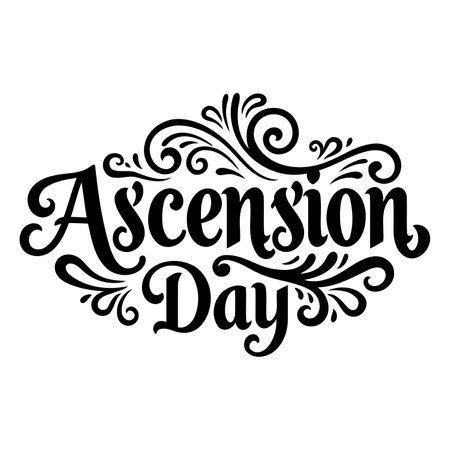 Ornate, stylized lettering of "Ascension Day" with decorative flourishes.  Perfect for religious or historical advertising, or editorial calendar design.のイラスト素材