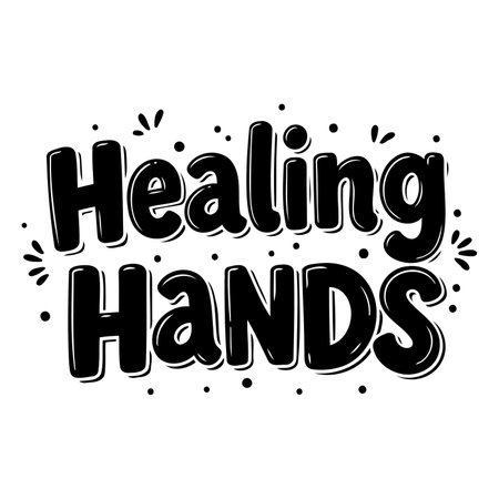 Bold, whimsical typography of "Healing Hands."  Simple, graphic design suitable for positive, inspirational themes.  Versatile for advertising or editorial use.のイラスト素材