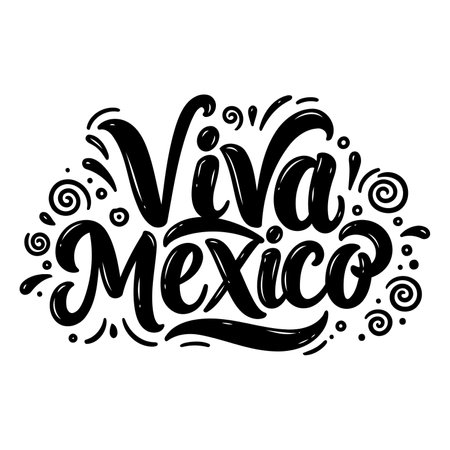 Bold, stylized lettering of "Viva Mexico".  Hand-drawn, decorative flourishes.  Ideal for Mexican-themed advertising, celebrations, and editorial.のイラスト素材