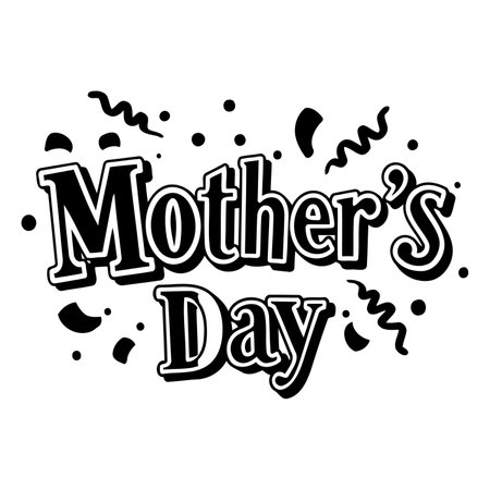 Bold, decorative Mother's Day typography perfect for advertising, social media, or greeting cards.  Use of a playful style with confetti adds visual appeal.のイラスト素材
