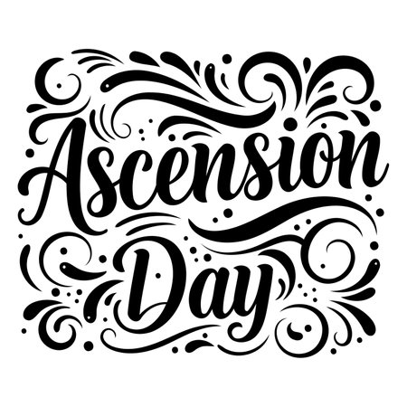 Ornate, stylized lettering of "Ascension Day" with decorative flourishes.  Ideal for religious or commemorative prints, invitations, or posters.のイラスト素材