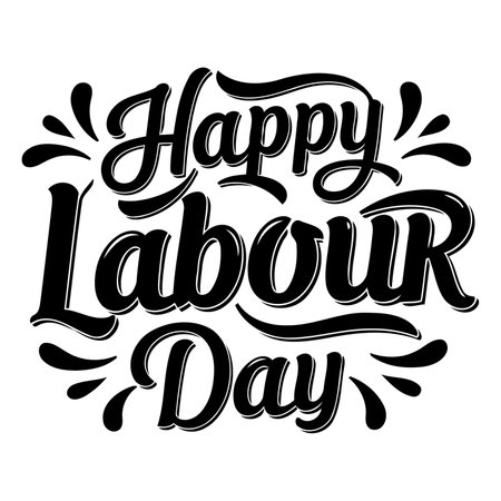 Stylish, bold typography graphic design of "Happy Labour Day."  Suitable for advertising, social media, posters, or print.のイラスト素材