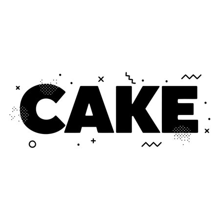 Eye-catching, bold text graphic "Cake" in a trendy, modern, retro style, perfect for advertising, social media posts, or educational materials.のイラスト素材