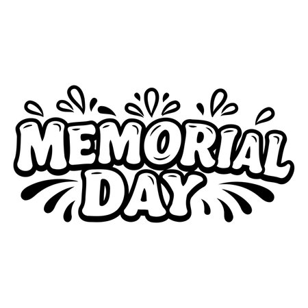 Bold, stylized text graphic for Memorial Day, perfect for commemorative marketing materials, social media, or educational displays.  Use for advertising, posters, web banners, or print.のイラスト素材