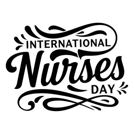 Bold, stylized typography celebrates International Nurses Day.  Vintage-inspired lettering and decorative flourishes create a memorable design.  Suitable for advertising, social media, or editorial use related to nursing.のイラスト素材