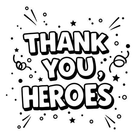 Bold, comic-style graphic of "THANK YOU HEROES".  Simple, impactful design suitable for various uses.のイラスト素材