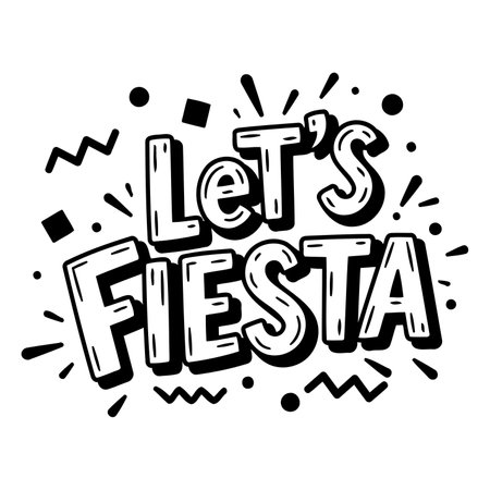 Bold, stylized graphic design of "Let's Fiesta."  Perfect for advertising, posters, social media, or invitations.  Ideal for events, parties, or festive themes.のイラスト素材