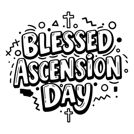 Bold, stylized lettering celebrating Blessed Ascension Day.  Hand-drawn, graphic design aesthetic. Ideal for religious advertising, posters, or editorial pieces.のイラスト素材