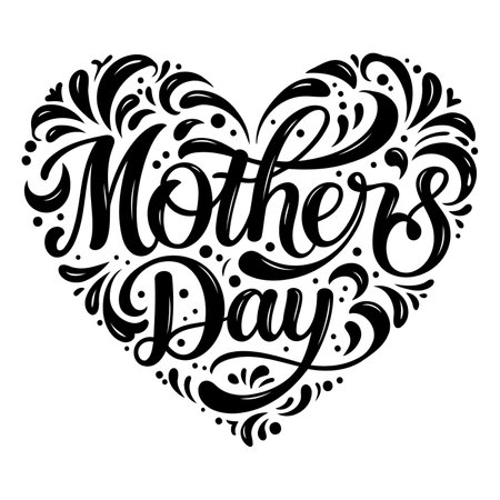 Heart-shaped Mother's Day lettering with decorative flourishes.  Stylish, elegant, and perfect for advertising or editorial use.のイラスト素材