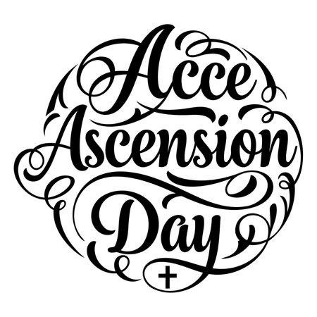 Decorative graphic of "Ascension Day" in a stylized, ornate font. Ideal for religious or historical projects. Suitable for advertising, posters, or educational materials.のイラスト素材